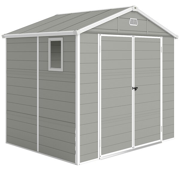 Outsunny 7.9ft x 6.2ft Storage Garden shed with Aluminium Frame and Galvanised Foundation Kit, Windproof, Snowproof & Waterproof, Grey Aosom UK