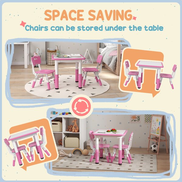 AIYAPLAY Height Adjustable Toddler Table and Chair Set, 3 Pcs Children Activity Table w/ 2 Chairs, for Playroom, Bedroom - Pink Aosom UK