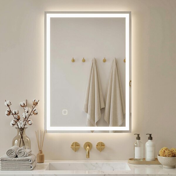 HOMCOM 70 x 50cm LED Bathroom Mirror with Lights, Dimmable Makeup Mirror, Vanity Mirror with 3 Colour, Smart Touch, Anti-Fog