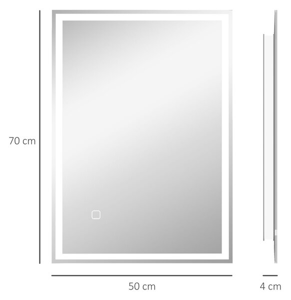 HOMCOM 70 x 50cm LED Bathroom Mirror with Lights, Dimmable Makeup Mirror, Vanity Mirror with 3 Colour, Smart Touch, Anti-Fog