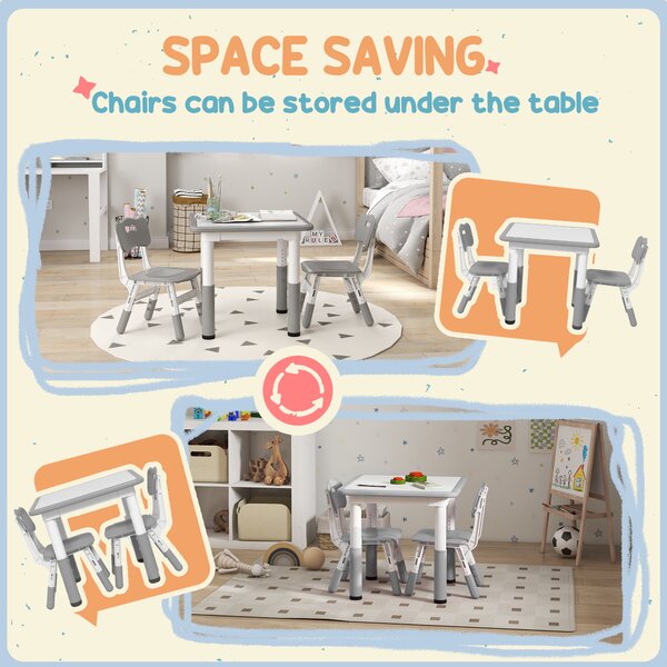 AIYAPLAY Height Adjustable Toddler Table and Chair Set, 3 Pcs Children Activity Table w/ 2 Chairs, for Playroom, Bedroom - Grey Aosom UK