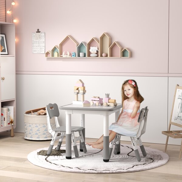 AIYAPLAY Height Adjustable Toddler Table and Chair Set, 3 Pcs Children Activity Table w/ 2 Chairs, for Playroom, Bedroom - Grey Aosom UK