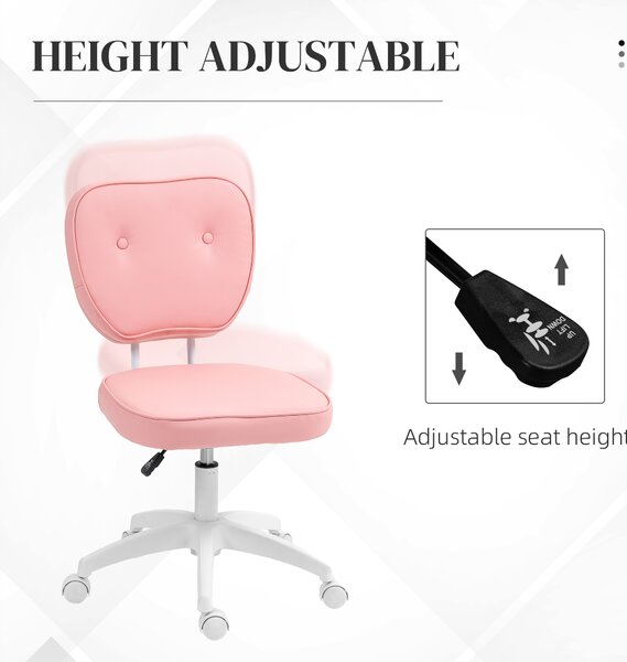 Vinsetto Vanity Office Chair, PU Leather Computer Chair for Home, with Adjustable Height, Armless, Swivel Wheels, Pink Aosom UK