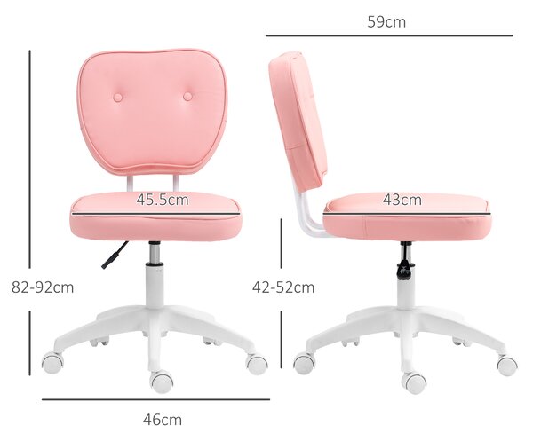 Vinsetto Vanity Office Chair, PU Leather Computer Chair for Home, with Adjustable Height, Armless, Swivel Wheels, Pink Aosom UK
