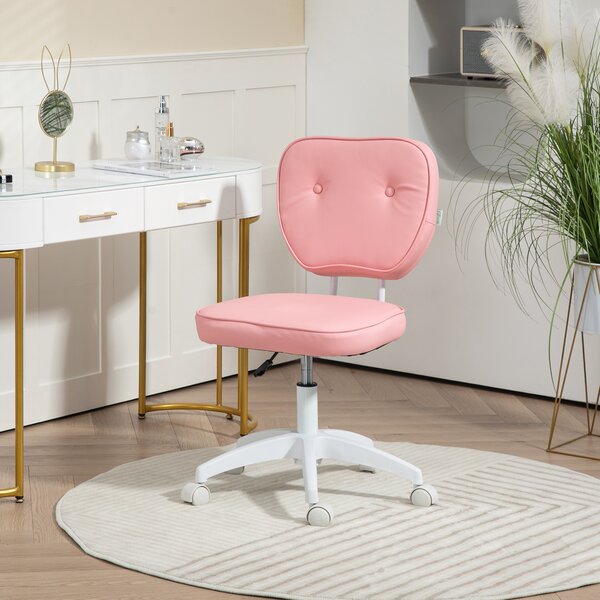 Vinsetto Vanity Office Chair, PU Leather Computer Chair for Home, with Adjustable Height, Armless, Swivel Wheels, Pink Aosom UK