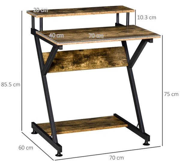 HOMCOM Computer Table with Monitor Shelf & Storage, Compact R-Shaped Workstation for Home Office, Study or Gaming, Rustic Brown Aosom UK