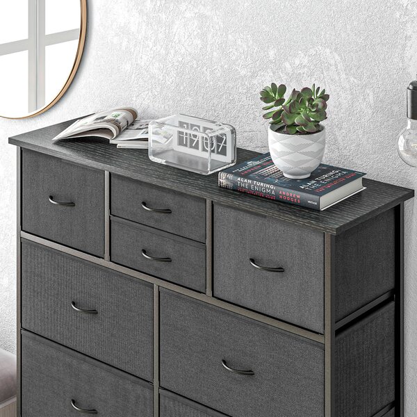 HOMCOM Bedroom Dresser: 10 Fabric Drawers, Steel Frame, Spacious Storage Solution, Ebony Shade