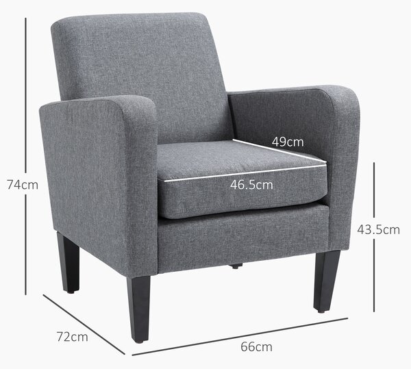 HOMCOM 2 Pieces Modern Armchairs with Rubber Wood Legs, Upholstered Accent Chairs, Single Sofa for Living Room, Bedroom, Grey
