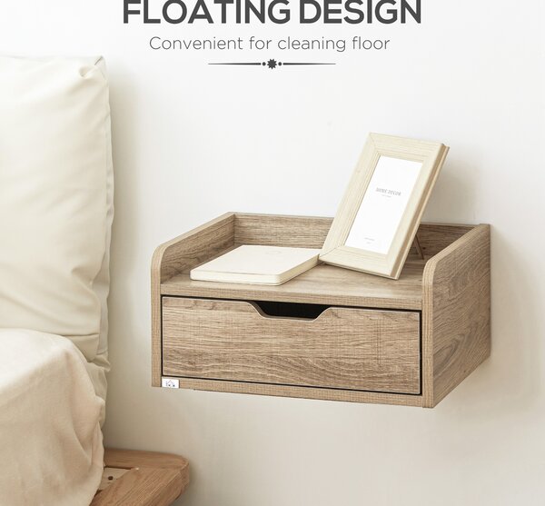 HOMCOM Floating Bedside Cabinet with Drawer, Wall Mounted Nightstands, Modern Bedside Table with Storage for Bedroom