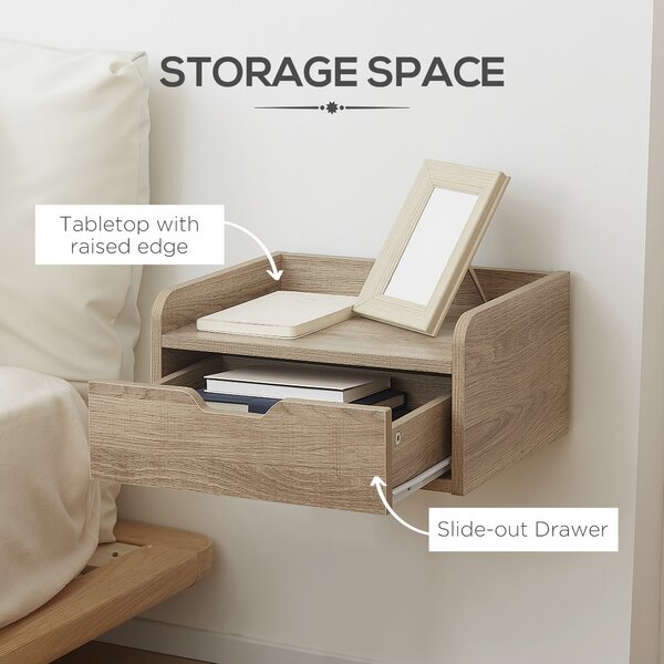 HOMCOM Floating Bedside Cabinet with Drawer, Wall Mounted Nightstands, Modern Bedside Table with Storage for Bedroom