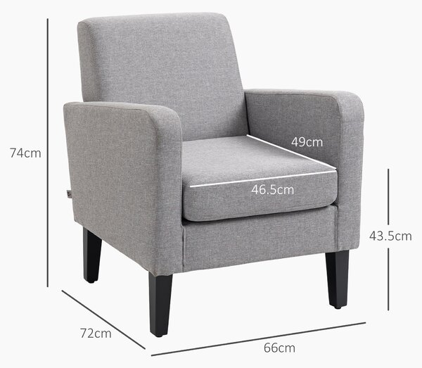 HOMCOM 2 Pieces Modern Armchairs with Rubber Wood Legs, Upholstered Accent Chairs, Single Sofa for Living Room, Bedroom, Light Grey