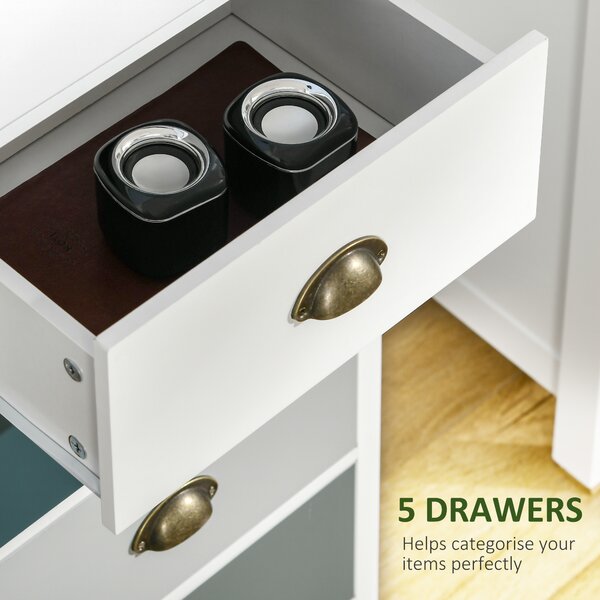 HOMCOM Chest of Drawers, 5-Drawer Dresser with Metal Handle, Slim Storage Organiser Unit for Living Room, Bedroom
