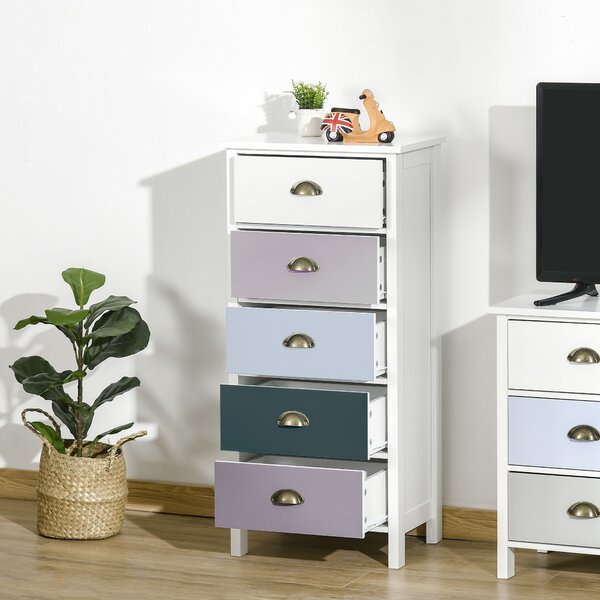 HOMCOM Chest of Drawers, 5-Drawer Dresser with Metal Handle, Slim Storage Organiser Unit for Living Room, Bedroom