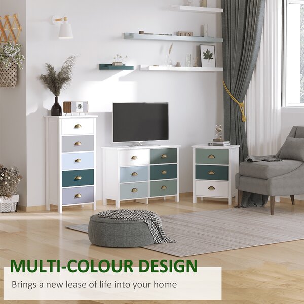 HOMCOM Chest of Drawers, 5-Drawer Dresser with Metal Handle, Slim Storage Organiser Unit for Living Room, Bedroom