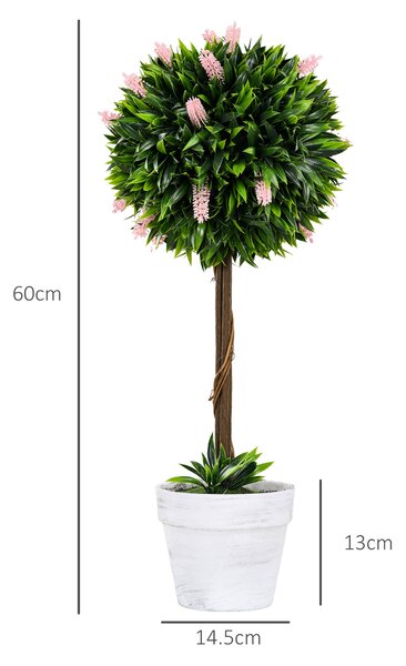 HOMCOM Set of 2 Decorative Artificial Plants Ball Trees with Flower for Home Indoor Outdoor Decor, 60cm ,Pink