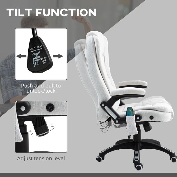 Vinsetto Massage Office Chair w/ 6 Heated Vibration Points, Executive Office Chair w/ Scratch Resistant Fabric 360°, Swivel Wheels, Cream White Aosom UK