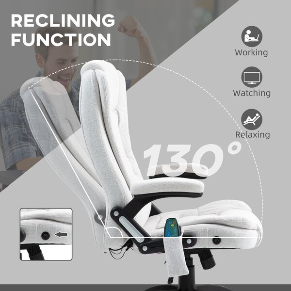 Vinsetto Massage Office Chair w/ 6 Heated Vibration Points, Executive Office Chair w/ Scratch Resistant Fabric 360°, Swivel Wheels, Cream White Aosom UK
