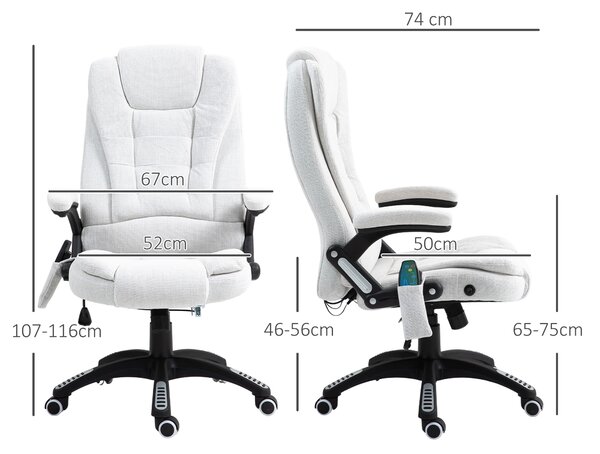 Vinsetto Massage Office Chair w/ 6 Heated Vibration Points, Executive Office Chair w/ Scratch Resistant Fabric 360°, Swivel Wheels, Cream White Aosom UK