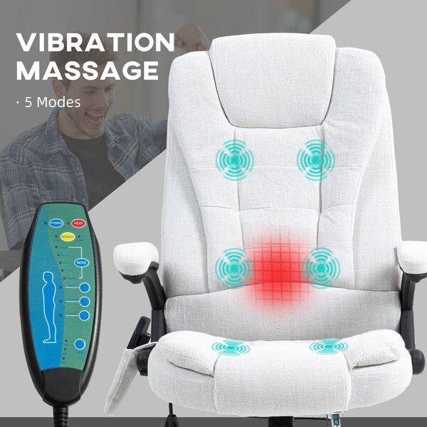 Vinsetto Massage Office Chair w/ 6 Heated Vibration Points, Executive Office Chair w/ Scratch Resistant Fabric 360°, Swivel Wheels, Cream White Aosom UK