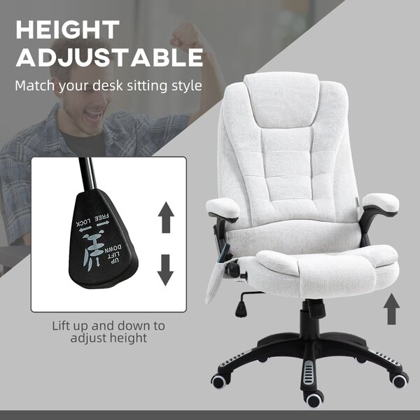 Vinsetto Massage Office Chair w/ 6 Heated Vibration Points, Executive Office Chair w/ Scratch Resistant Fabric 360°, Swivel Wheels, Cream White Aosom UK