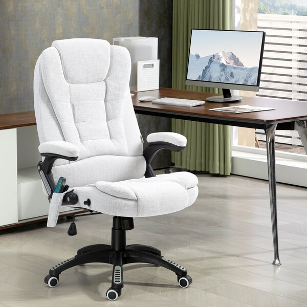 Vinsetto Massage Office Chair w/ 6 Heated Vibration Points, Executive Office Chair w/ Scratch Resistant Fabric 360°, Swivel Wheels, Cream White Aosom UK