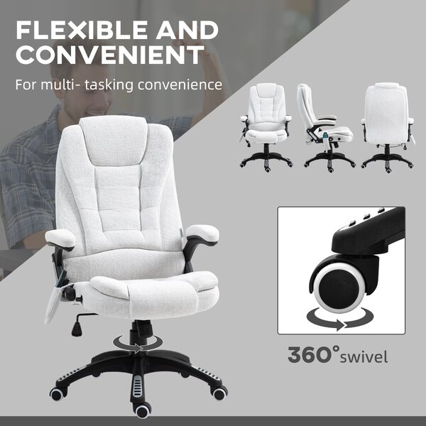 Vinsetto Massage Office Chair w/ 6 Heated Vibration Points, Executive Office Chair w/ Scratch Resistant Fabric 360°, Swivel Wheels, Cream White Aosom UK