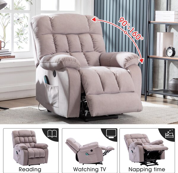 Electric Power Lift Recliner Armchair with Vibration, USB Ports, Side Pockets, Comfy Heating Massage Chair for Elderly, 91x81x104 cm, Beige Aosom.UK