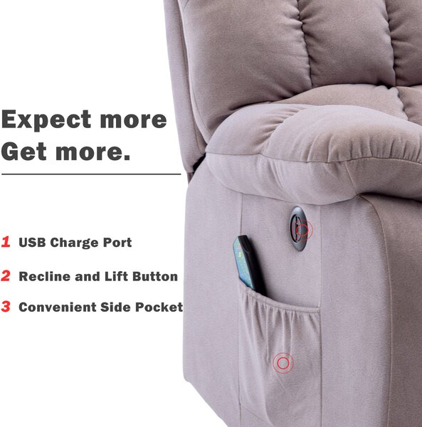 Electric Power Lift Recliner Armchair with Vibration, USB Ports, Side Pockets, Comfy Heating Massage Chair for Elderly, 91x81x104 cm, Beige Aosom.UK