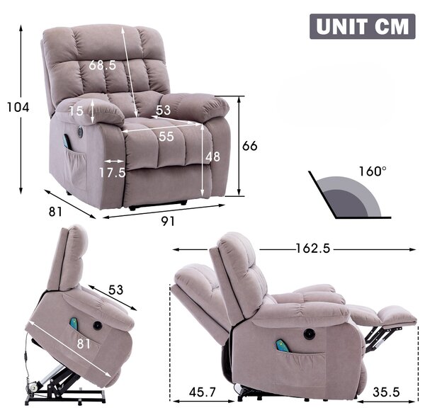 Electric Power Lift Recliner Armchair with Vibration, USB Ports, Side Pockets, Comfy Heating Massage Chair for Elderly, 91x81x104 cm, Beige Aosom.UK