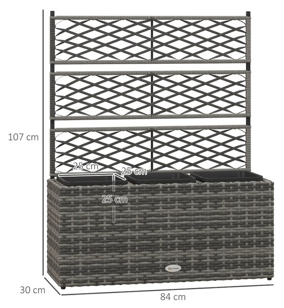 Outsunny Rattan Planter, 33L Raised Garden Bed with Trellis for Climbing Plants, Light Grey, 84 x 30 x 107cm Aosom UK