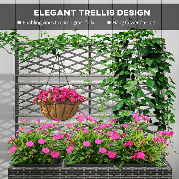 Outsunny Rattan Planter, 33L Raised Garden Bed with Trellis for Climbing Plants, Light Grey, 84 x 30 x 107cm Aosom UK