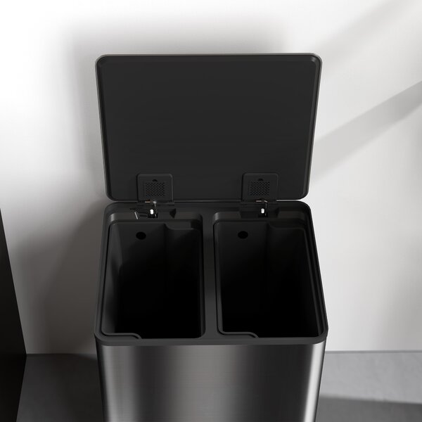 HOMCOM Dual Kitchen Bin, 2 x 30L Double Bin for Recycling and Waste, Stainless Steel Pedal Bin w/ Soft-Close Lid, Removable Inner Buckets Aosom UK