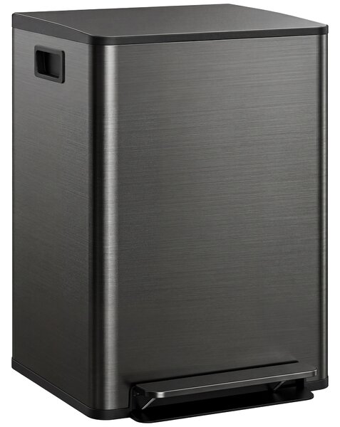 HOMCOM Dual Kitchen Bin, 2 x 30L Double Bin for Recycling and Waste, Stainless Steel Pedal Bin w/ Soft-Close Lid, Removable Inner Buckets Aosom UK