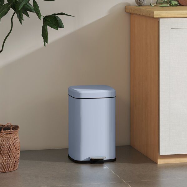 HOMCOM 20 Litre Pedal Bin, Fingerprint Proof Kitchen Bin with Soft-close Lid, Metal Rubbish Bin with Foot Pedal, Light Blue Aosom UK