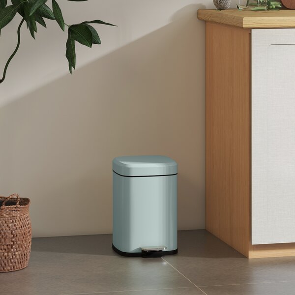 HOMCOM 12 Litre Pedal Bin, Fingerprint Proof Kitchen Bin, Metal Rubbish Bin w/ Soft-close Lid, Foot Pedal & Removable Inner Bucket Aosom UK