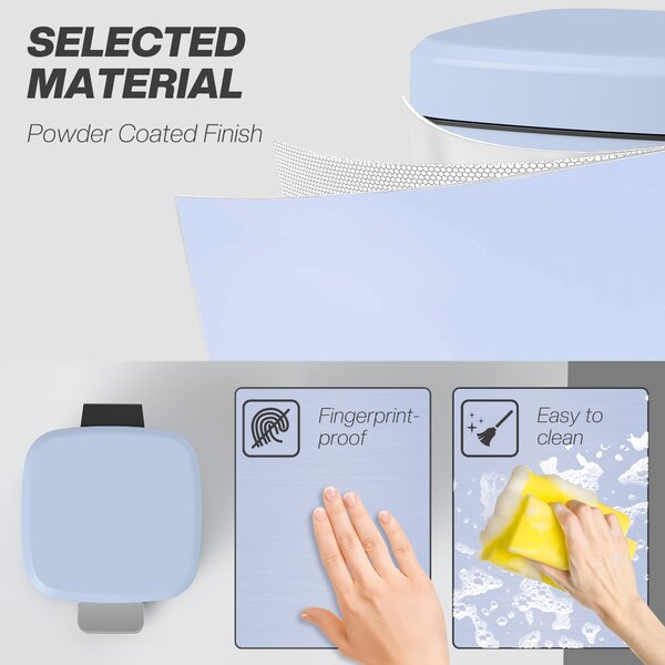 HOMCOM 12L Modern Boxy Metal Home Kitchen Bin - Light Blue