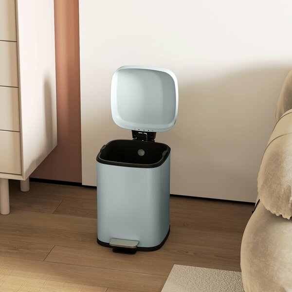HOMCOM 12 Litre Pedal Bin, Fingerprint Proof Kitchen Bin, Metal Rubbish Bin w/ Soft-close Lid, Foot Pedal & Removable Inner Bucket Aosom UK