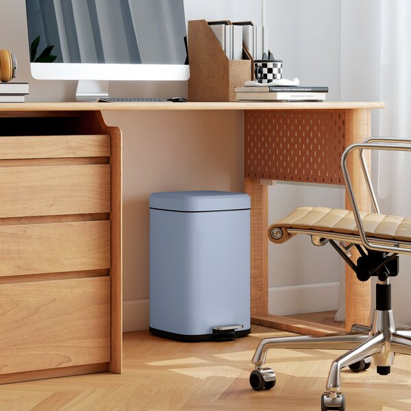 HOMCOM 20 Litre Pedal Bin, Fingerprint Proof Kitchen Bin with Soft-close Lid, Metal Rubbish Bin with Foot Pedal, Light Blue Aosom UK