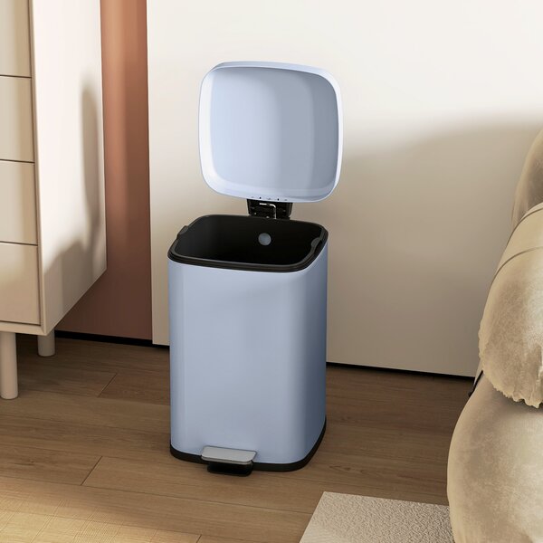 HOMCOM 20 Litre Pedal Bin, Fingerprint Proof Kitchen Bin with Soft-close Lid, Metal Rubbish Bin with Foot Pedal, Light Blue Aosom UK