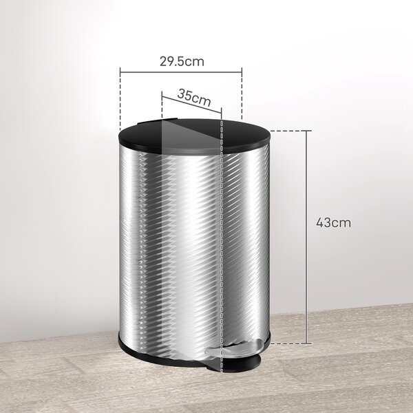 HOMCOM 20 Litre Kitchen Bin, Stainless Steel Pedal Bin with Soft-Close Lid, Fingerprint Proof Cylindrical Rubbish Bin w/ Foot Pedal Aosom UK
