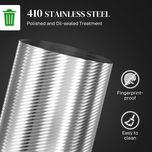 HOMCOM 20 Litre Kitchen Bin, Stainless Steel Pedal Bin with Soft-Close Lid, Fingerprint Proof Cylindrical Rubbish Bin w/ Foot Pedal Aosom UK
