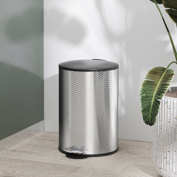 HOMCOM 20 Litre Kitchen Bin, Stainless Steel Pedal Bin with Soft-Close Lid, Fingerprint Proof Cylindrical Rubbish Bin w/ Foot Pedal Aosom UK