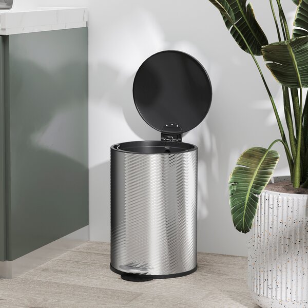 HOMCOM 20 Litre Kitchen Bin, Stainless Steel Pedal Bin with Soft-Close Lid, Fingerprint Proof Cylindrical Rubbish Bin w/ Foot Pedal Aosom UK