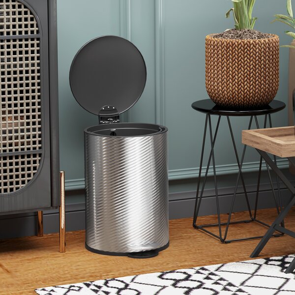 HOMCOM 20 Litre Kitchen Bin, Stainless Steel Pedal Bin with Soft-Close Lid, Fingerprint Proof Cylindrical Rubbish Bin w/ Foot Pedal Aosom UK