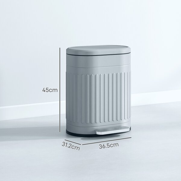 HOMCOM 20 Litre Pedal Bin, Fingerprint Proof Kitchen Bin w/ Soft-close Lid, Metal Rubbish Bin w/ Foot Pedal & Removable Inner Bucket, Grey Aosom UK