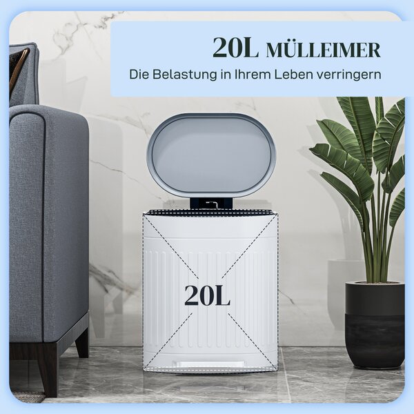 HOMCOM 20 Litre Pedal Bin, Fingerprint Proof Kitchen Bin w/ Soft-close Lid, Metal Rubbish Bin w/ Foot Pedal & Removable Inner Bucket, Grey Aosom UK