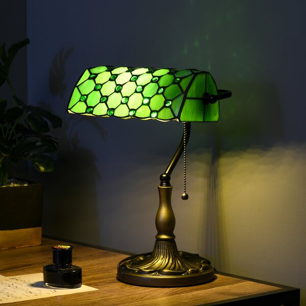 HOMCOM Stained Glass Bedroom Table Lamp, Handmade Antique Bedside Light for Bedroom, Living Room, Home, Nightstand, Green Aosom UK