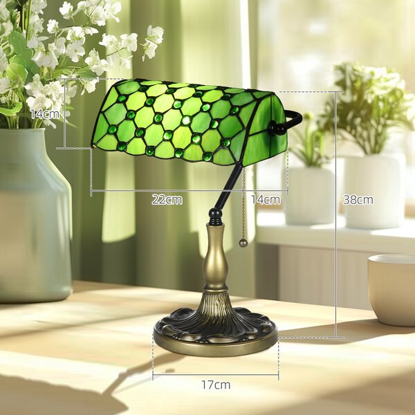 HOMCOM Stained Glass Bedroom Table Lamp, Handmade Antique Bedside Light for Bedroom, Living Room, Home, Nightstand, Green Aosom UK
