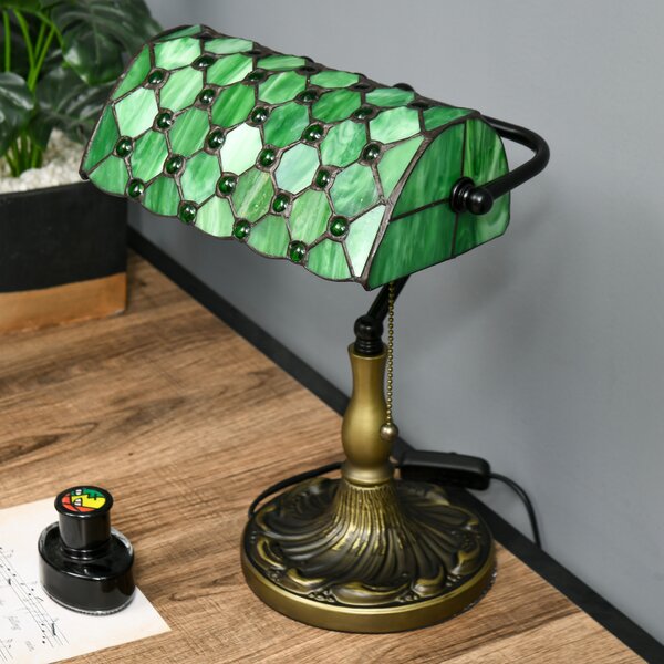 HOMCOM Stained Glass Bedroom Table Lamp, Handmade Antique Bedside Light for Bedroom, Living Room, Home, Nightstand, Green Aosom UK