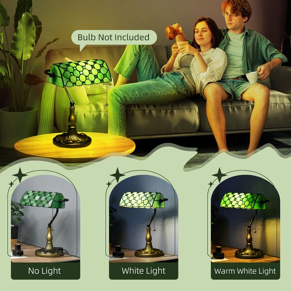 HOMCOM Stained Glass Bedroom Table Lamp, Handmade Antique Bedside Light for Bedroom, Living Room, Home, Nightstand, Green Aosom UK